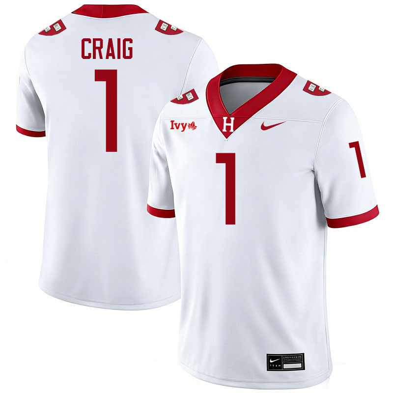 Harvard Crimson #1 Jaden Craig College Football Jerseys,Uniforms Stitched-White